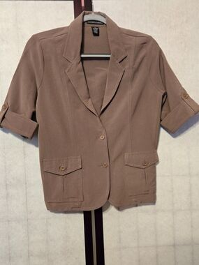 Taupe Short-Sleeve Blazer Jacket- Contempo Casuals- Medium